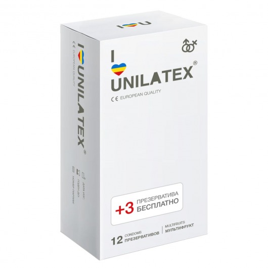 Разноцветные ароматизированные презервативы Unilatex Multifruit  - 12 шт. + 3 шт. в подарок - Unilatex - купить с доставкой в Хабаровске