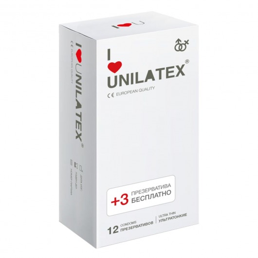 Ультратонкие презервативы Unilatex Ultra Thin - 12 шт. + 3 шт. в подарок - Unilatex - купить с доставкой в Хабаровске