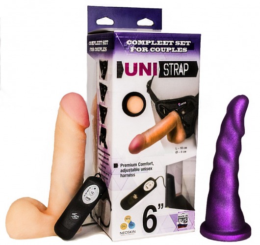 Вибрострапон с двумя насадками UniStrap - 18 и 18 см. - LOVETOY (А-Полимер) - купить с доставкой в Хабаровске