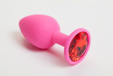 Розовая анальная пробка с красным кристаллом - 9,5 см. - 4sexdreaM - купить с доставкой в Хабаровске