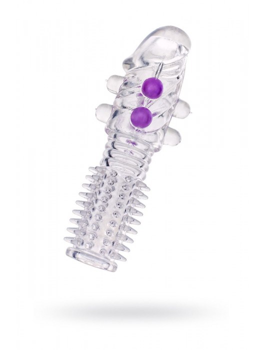 Гелевая прозрачная насадка с шариками и шипами - 14 см. - Toyfa Basic - в Хабаровске купить с доставкой