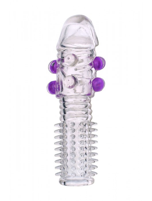 Гелевая прозрачная насадка с шариками и шипами - 14 см. - Toyfa Basic - в Хабаровске купить с доставкой