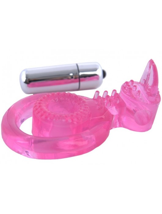Розовая вибронасадка со стимулятор клитора   Язычок - Toyfa Basic - в Хабаровске купить с доставкой