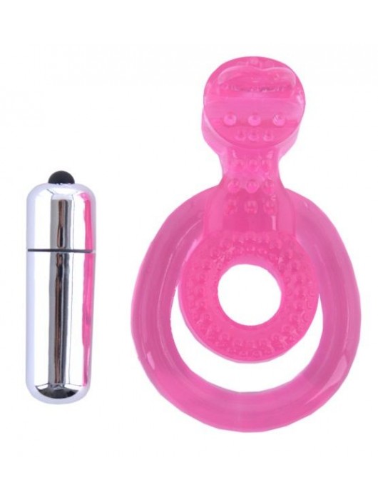 Розовая вибронасадка со стимулятор клитора   Язычок - Toyfa Basic - в Хабаровске купить с доставкой