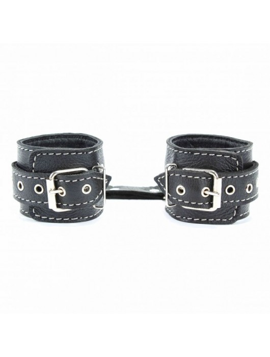 Чёрные кожаные наручники с крупной строчкой - БДСМ Арсенал - купить с доставкой в Хабаровске