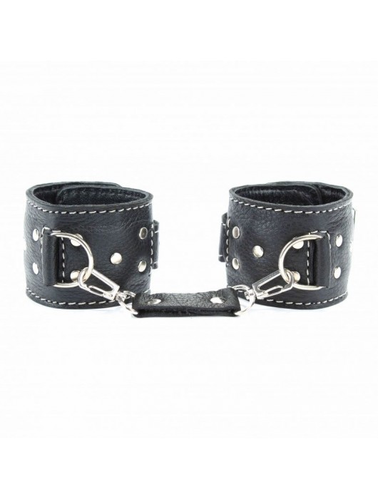 Чёрные кожаные наручники с крупной строчкой - БДСМ Арсенал - купить с доставкой в Хабаровске