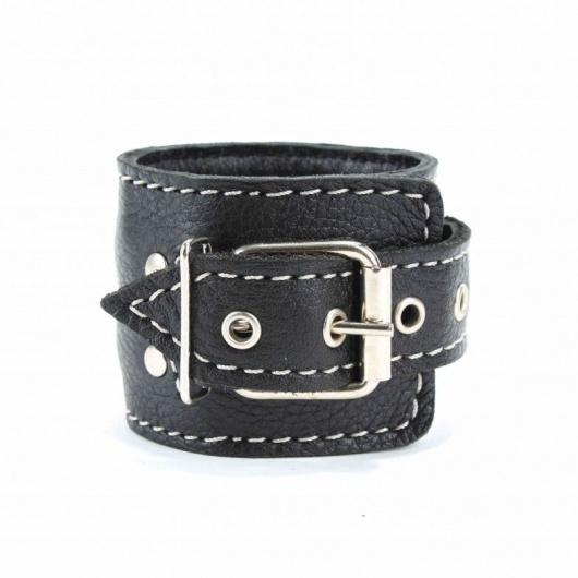 Чёрные кожаные оковы с крупной строчкой - БДСМ Арсенал - купить с доставкой в Хабаровске
