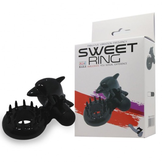 Чёрное эрекционное виброкольцо Sweet Ring с дельфинчиком - Baile - в Хабаровске купить с доставкой