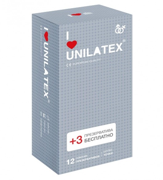 Презервативы с точками Unilatex Dotted - 12 шт. + 3 шт. в подарок - Unilatex - купить с доставкой в Хабаровске