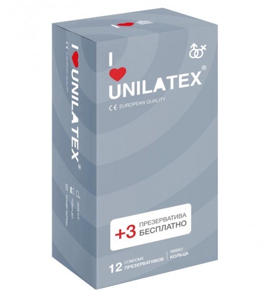 Презервативы с рёбрами Unilatex Ribbed - 12 шт. + 3 шт. в подарок - Unilatex - купить с доставкой в Хабаровске
