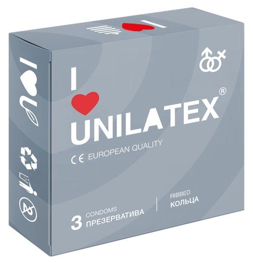 Презервативы с рёбрами Unilatex Ribbed - 3 шт. - Unilatex - купить с доставкой в Хабаровске