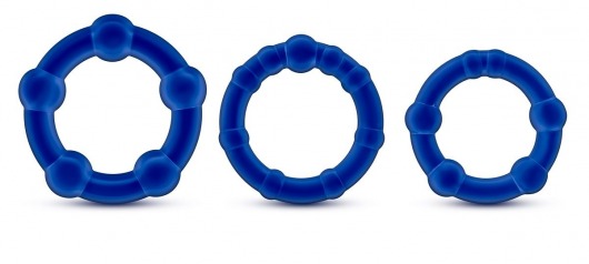 Набор из 3 синих эрекционных колец Stay Hard Beaded Cockrings - Blush Novelties - в Хабаровске купить с доставкой