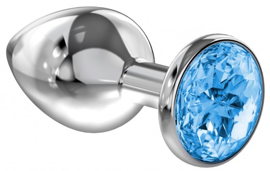 Большая серебристая анальная пробка Diamond Light blue Sparkle Large с голубым кристаллом - 8 см. - Lola Games - купить с доставкой в Хабаровске