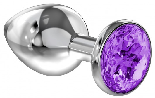 Большая серебристая анальная пробка Diamond Purple Sparkle Large с фиолетовым кристаллом - 8 см. - Lola Games - купить с доставкой в Хабаровске