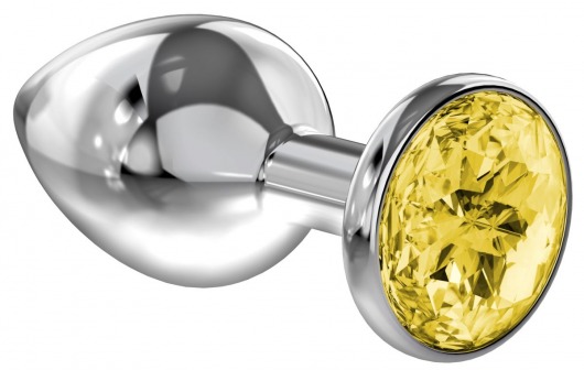 Большая серебристая анальная пробка Diamond Yellow Sparkle Large с жёлтым кристаллом - 8 см. - Lola Games - купить с доставкой в Хабаровске