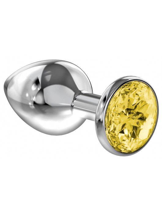 Малая серебристая анальная пробка Diamond Yellow Sparkle Small с жёлтым кристаллом - 7 см. - Lola Games - купить с доставкой в Хабаровске