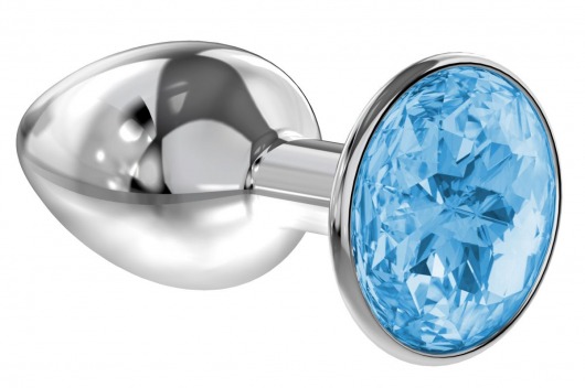 Малая серебристая анальная пробка Diamond Light blue Sparkle Small с голубым кристаллом - 7 см. - Lola Games - купить с доставкой в Хабаровске