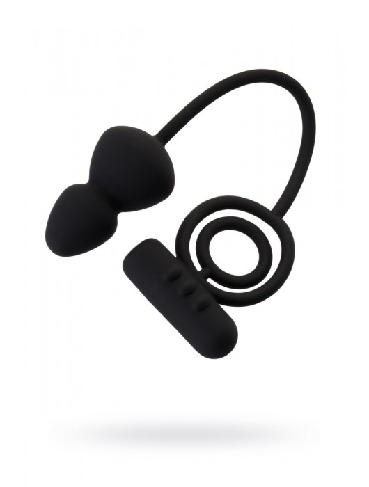 Чёрное эрекционное кольцо с вибростимулятором и анальным хвостом - Erotist Adult Toys - в Хабаровске купить с доставкой