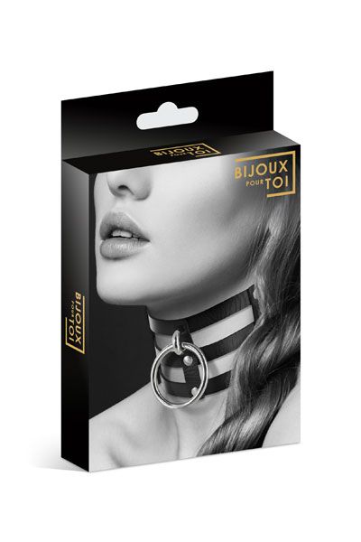 Чёрный тройной чокер с большим кольцом - Bijoux Pour Toi - купить с доставкой в Хабаровске
