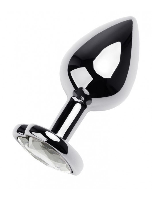 Серебристая анальная пробка с прозрачным кристаллом-сердцем - 8 см. - ToyFa - купить с доставкой в Хабаровске