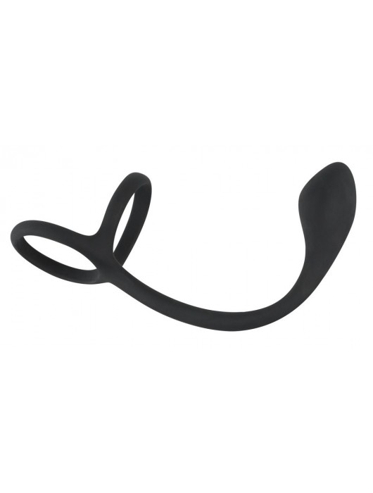 Эрекционное кольцо с утяжкой на мошонку и анальным плаг Black Velvets - Orion - в Хабаровске купить с доставкой