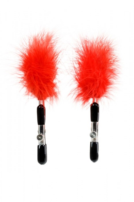 Зажимы для сосков с красным пухом Theatre - ToyFa - купить с доставкой в Хабаровске