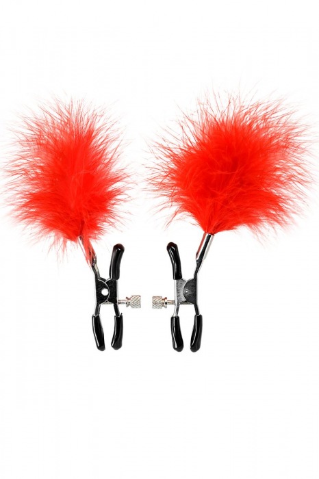 Зажимы для сосков с красным пухом Theatre - ToyFa - купить с доставкой в Хабаровске