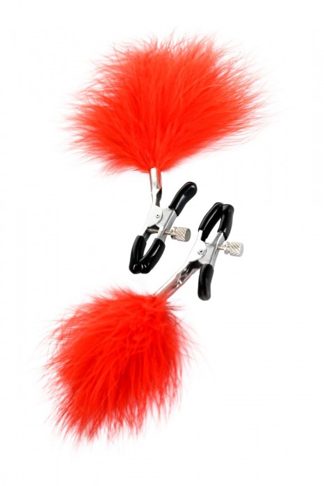 Зажимы для сосков с красным пухом Theatre - ToyFa - купить с доставкой в Хабаровске