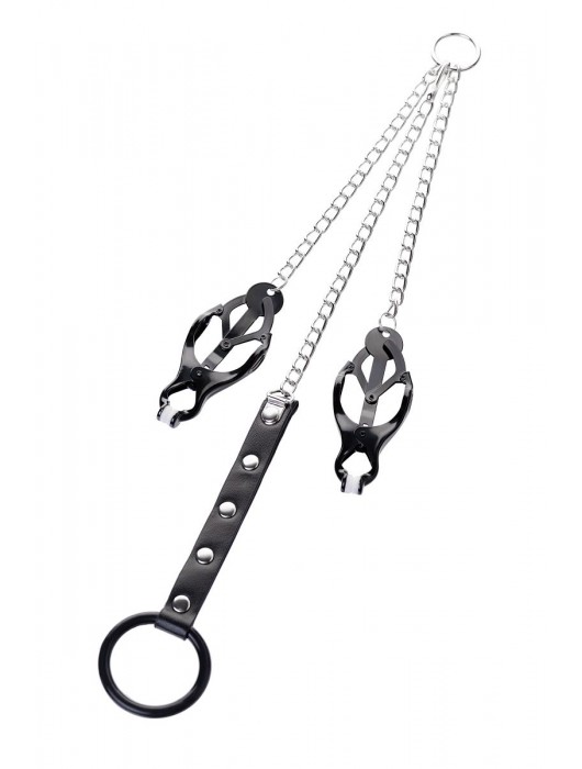 Черно-серебристые зажимы для сосков с кольцом для пениса TOYFA Metal - ToyFa - купить с доставкой в Хабаровске