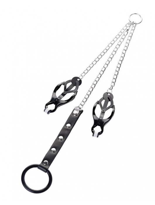 Черно-серебристые зажимы для сосков с кольцом для пениса TOYFA Metal - ToyFa - купить с доставкой в Хабаровске